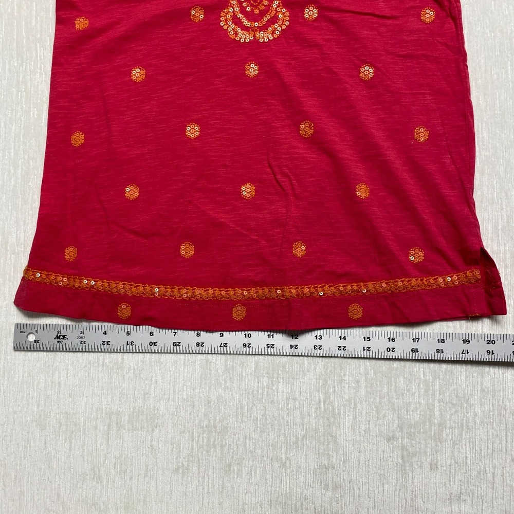 Sundance Floral Embroidered Top Womens Small Red Slub Sequin V-Neck Boho Blouse - Picture 16 of 16
